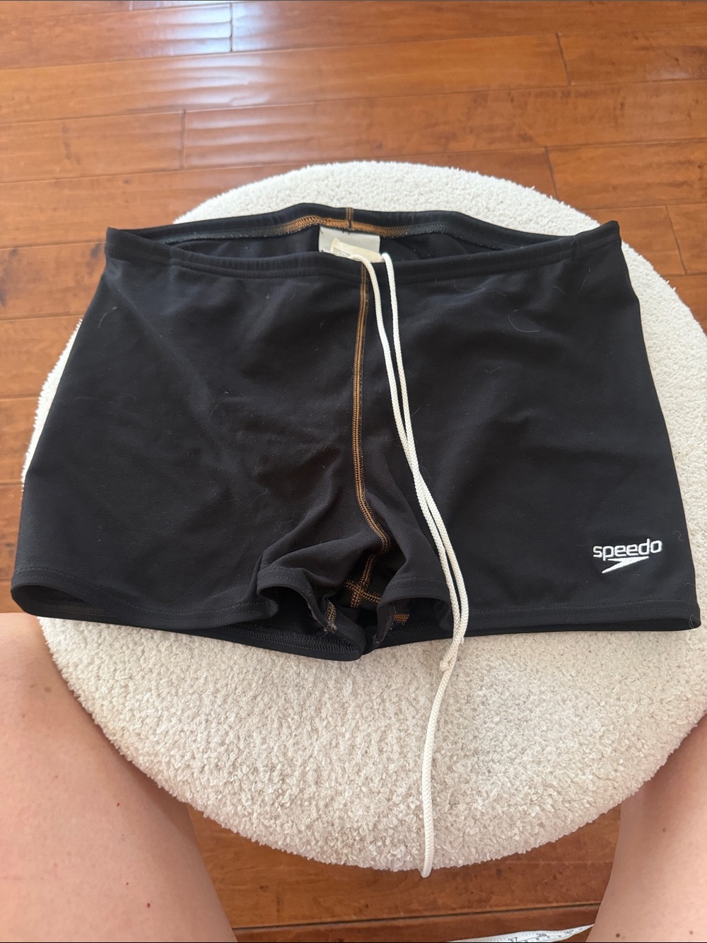 Speedo Black Men's Swim Trunk Shorts with White Drawstring